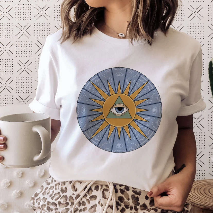 

T-shirts Short Sleeve Sun Moon Art Print Clothes Women Cute Cartoon Casual Fashion Graphic Tshirt Top O-neck Lady Female Tee