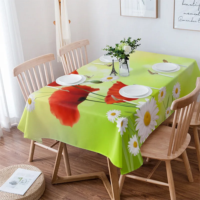 

Poppy Flower Daisy Tablecloth Waterproof Dining Table Wedding Party Rectangular Round Tablecloth Home Textile Kitchen Decoration