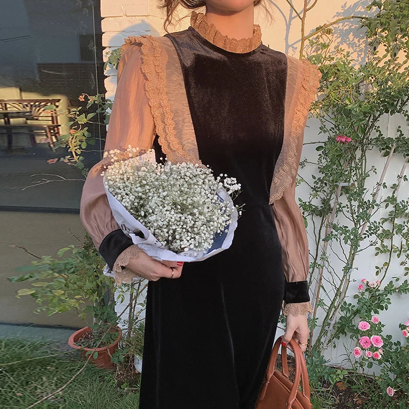 

Осень 2022, элегантное женское платье с длинным рукавом, корейские трапециевидные платья с высокой талией, женские праздничные весенние Роск...