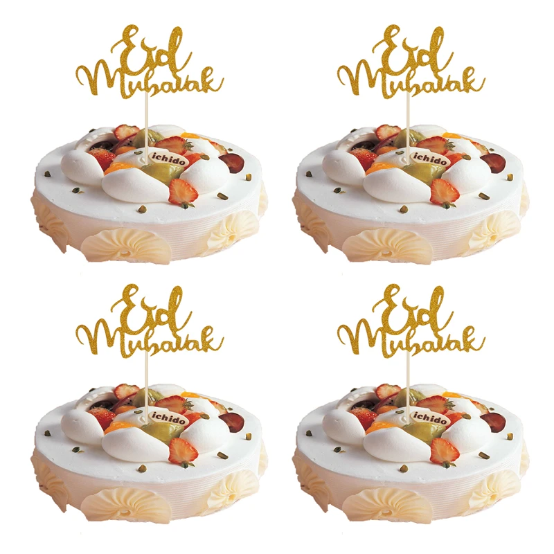 

10pcs Gold Eid Mubarak Cake Toppers Ramadan Party Cake Decoration Ramadan Kareem Cupcake Toppers Muslim Islamic Party Supplies