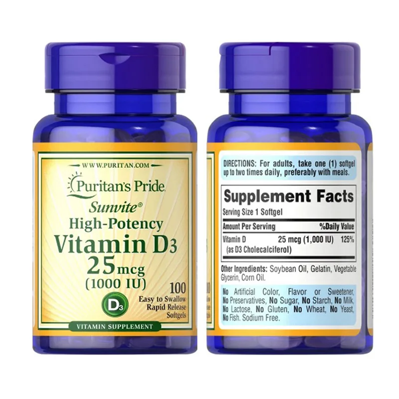 

100 Pills 1000IU Vitamin D3 Soft Capsule Bone Calcium Supplement Promotes Calcium Absorption Health Food