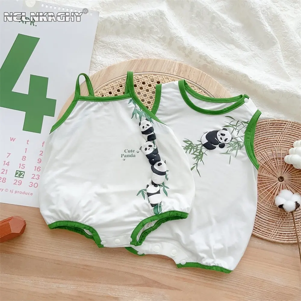 

2023 New In Summer Nwborn Baby Boys Cute Panda Print Overalls Infant One-piece Clothes Kids Toddler Bodysuits or Romper 0-24M