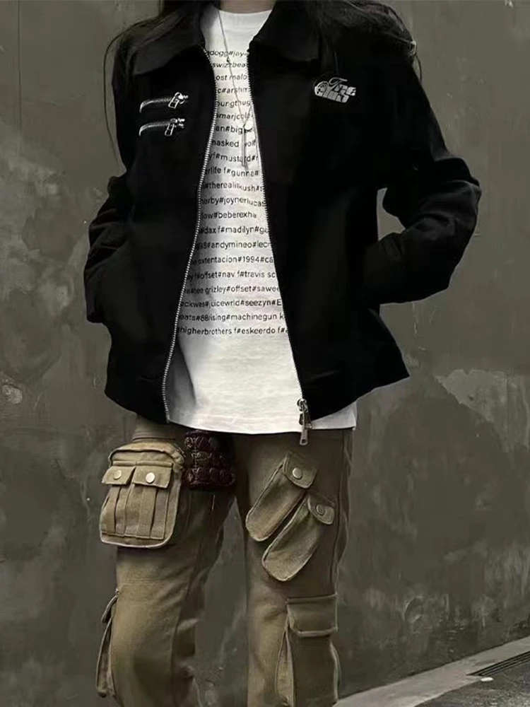 

2023 Autumn Winter Jacket Women Casual Fashion Outwear Black Letter Basic Coat Harajuku Streetwear Clothing