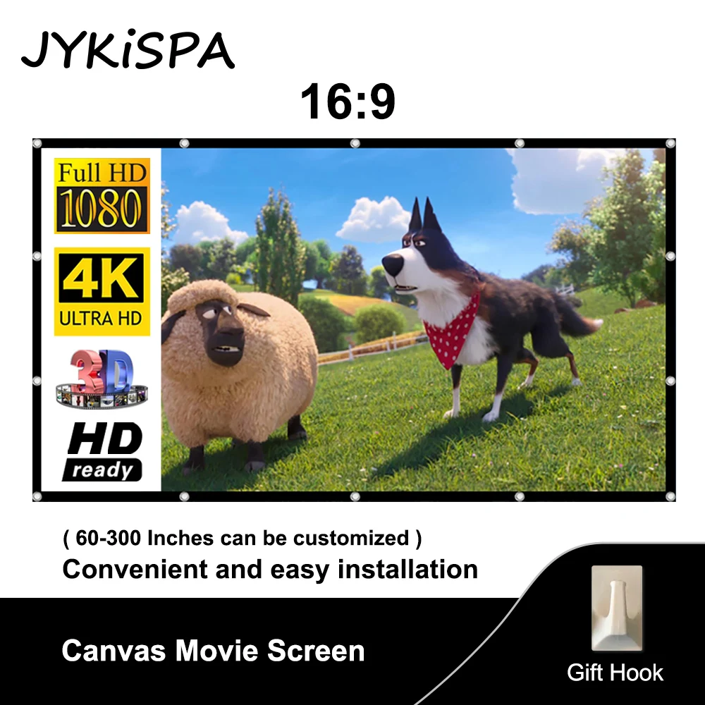 

Canvas Movie Screen 16:9 Foldable Portable 60 72 84 100 120 150 Inch 4K HD Outdoor Movie Screen For Travel Home Theater