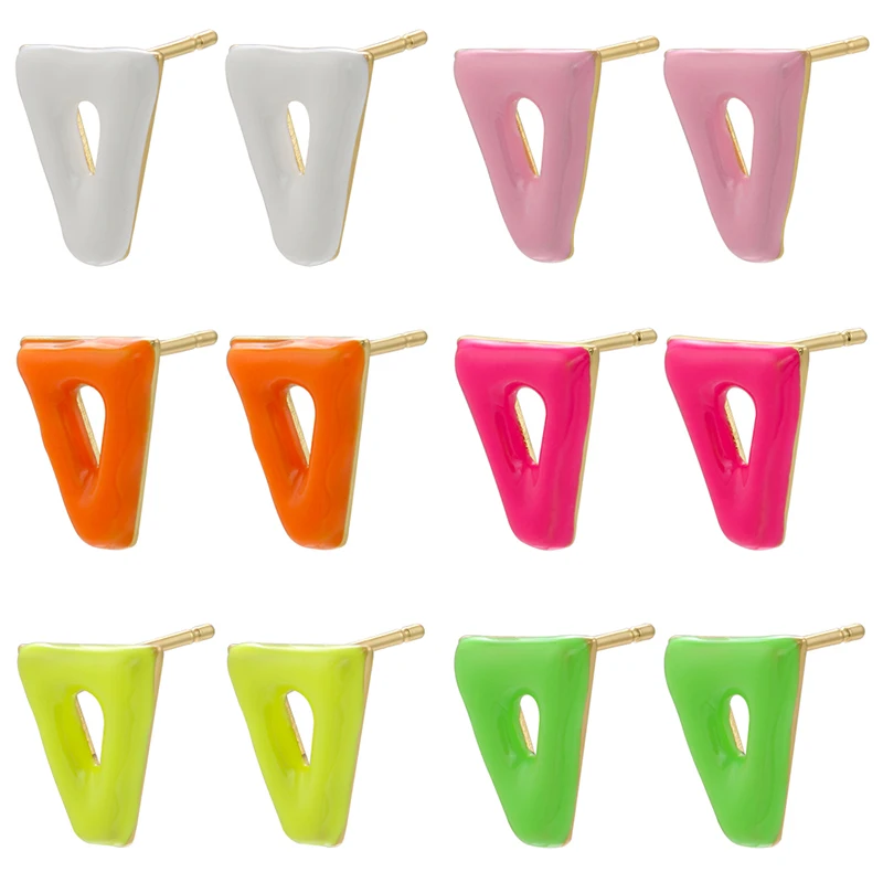 

ZHUKOU Tiny Gold color Triangle Stud Earrings Enamel Geometric Triangle Stud Earrings Fashion Women Jewelry Wholesale VE656