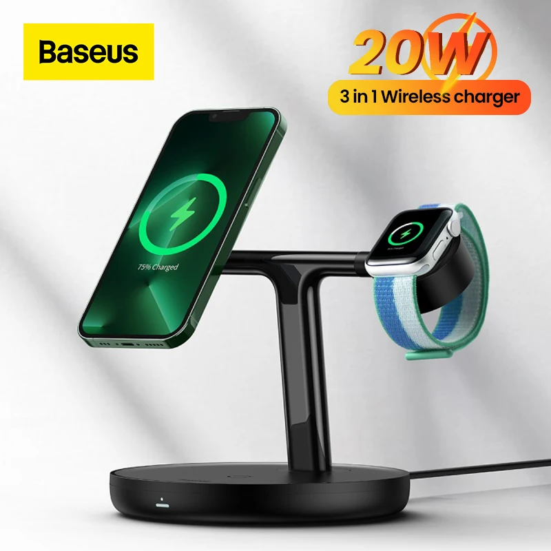 

Baseus Swan 3 in 1 Magnetic Wireless Charger Stand 20W for iPhone 13 12 pro max Apple Watch 6 SE Airpods Pro 2 3 Charger Holder