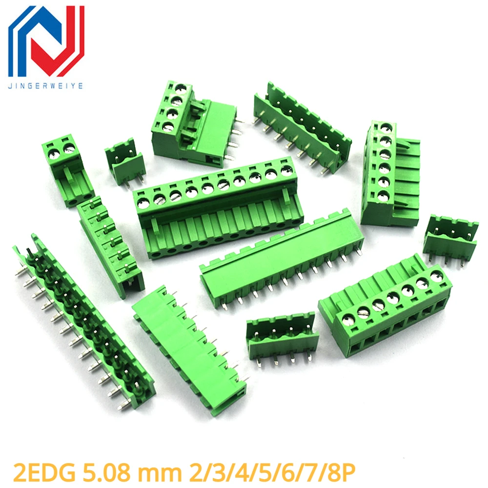 

5Sets 2EDG 5.08 Screw Terminal Block 2/3/4/5/6/7/8Pin Straight Curved Needle Terminal Plug Type 300V 10A 5.08mm Pitch Connector