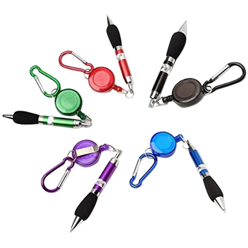 

5 Pieces Of Portable Badge Reel Pen With Clip Keychain Carabiner With Retractable Pen