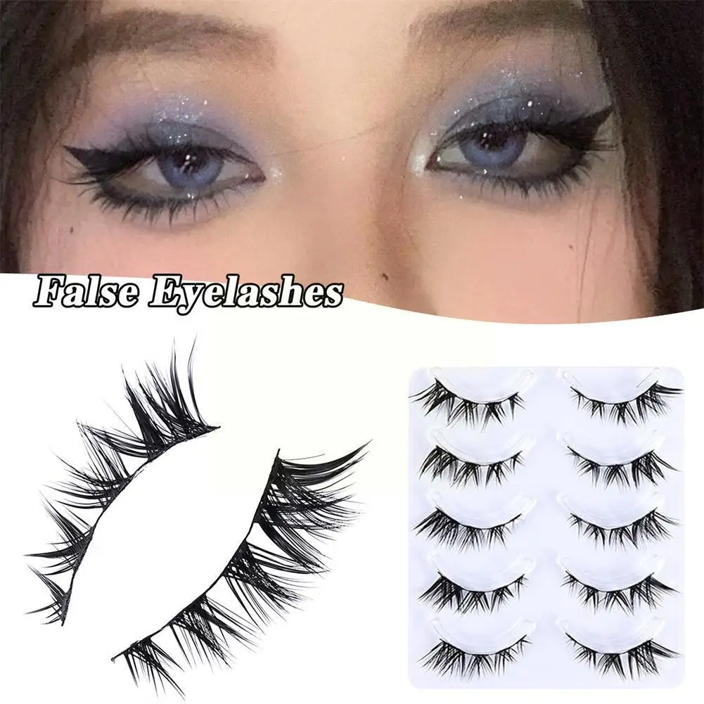 

5Pairs Cat Eye Fox Lashes 3D False Eyelashes Transparent Fake Winged Stem Eye Soft Eyelashes Curled Messy End Natural Elong F6E4