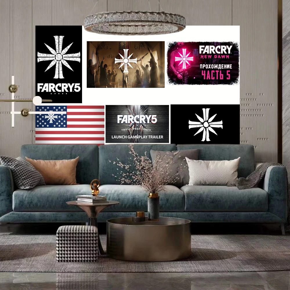5 игровых плакатов Far Crys, гобелен, баннер, принты с флагом, холсты, картина для дома, гаража