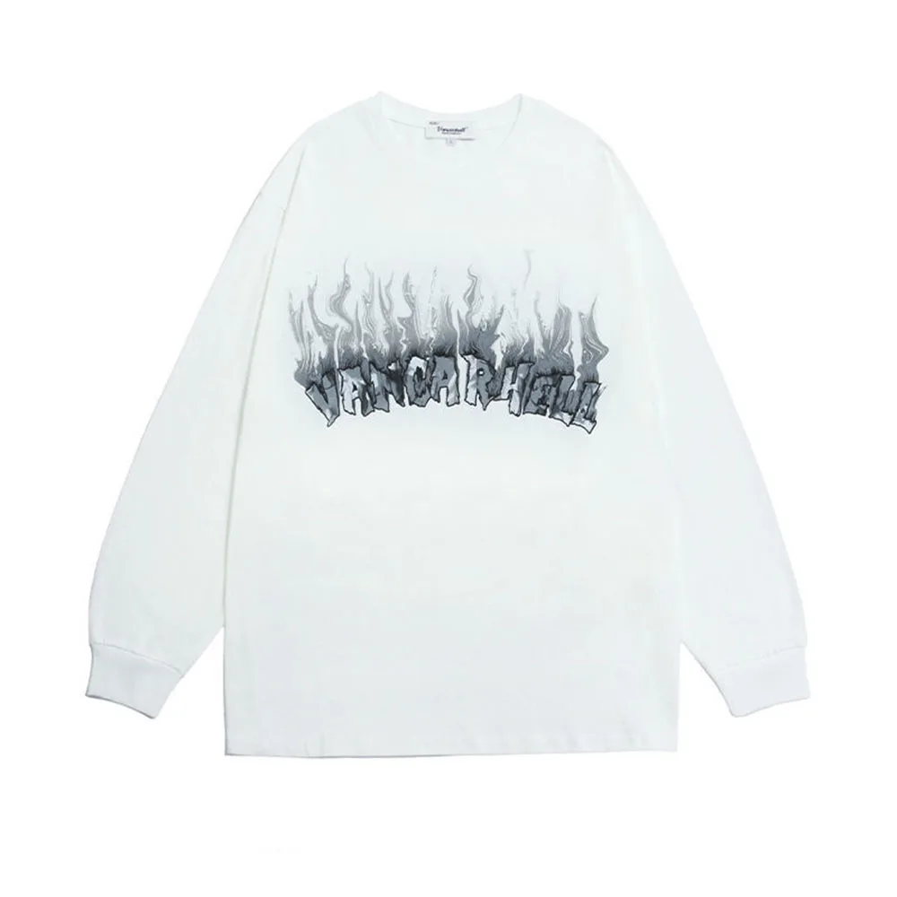 Свитшот Y2k с рисунком трашеры и пламени уличный пуловер большого размера в стиле