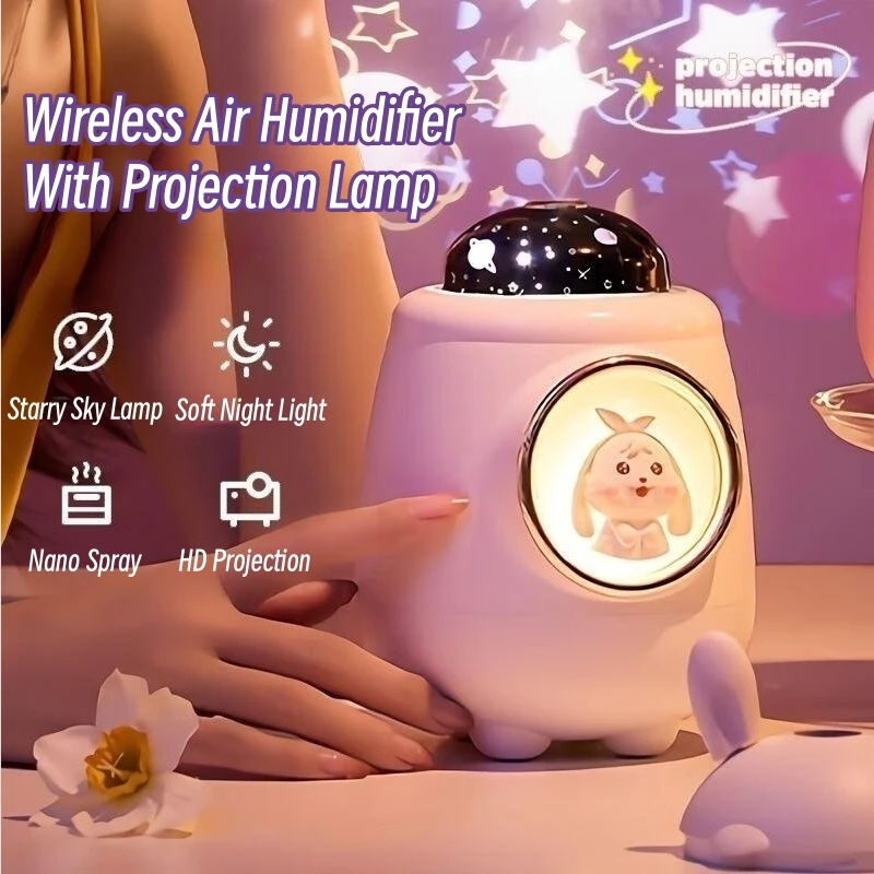 

Portable Air Humidifier with Auto-rotary Projection Lamp 2000mAh USB Rechargeable Aroma Diffuser Home Office Silent Mist Maker