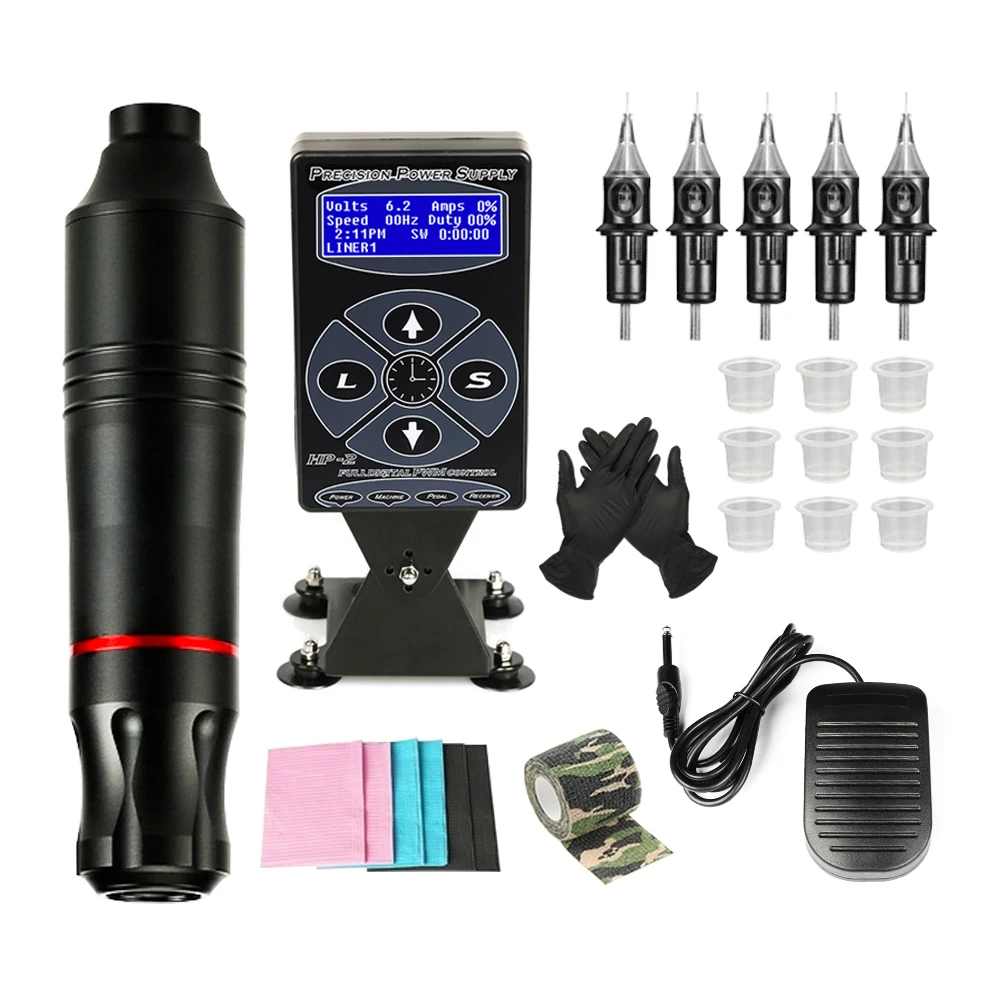 

Набор для тату-машинки, вращающаяся машинка с цифровым дисплеем HP-2, блок питания и картриджи для тату, иглы для боди-арта