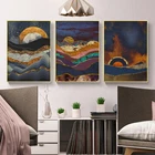 Скандинавская абстрактная Настенная картина, пейзаж океана, художественный печатный плакат, гора, холст, живопись, настенные наклейки, шлема, медуза, Настенная картина