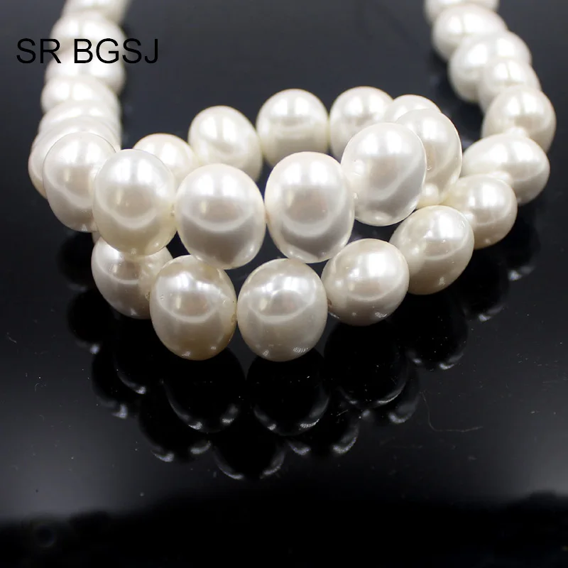 

Free Shipping SR 15x12mm Feeform Egg Shape White Natural Round MOP Shell Pearl Gemstone Beads Strand 15"