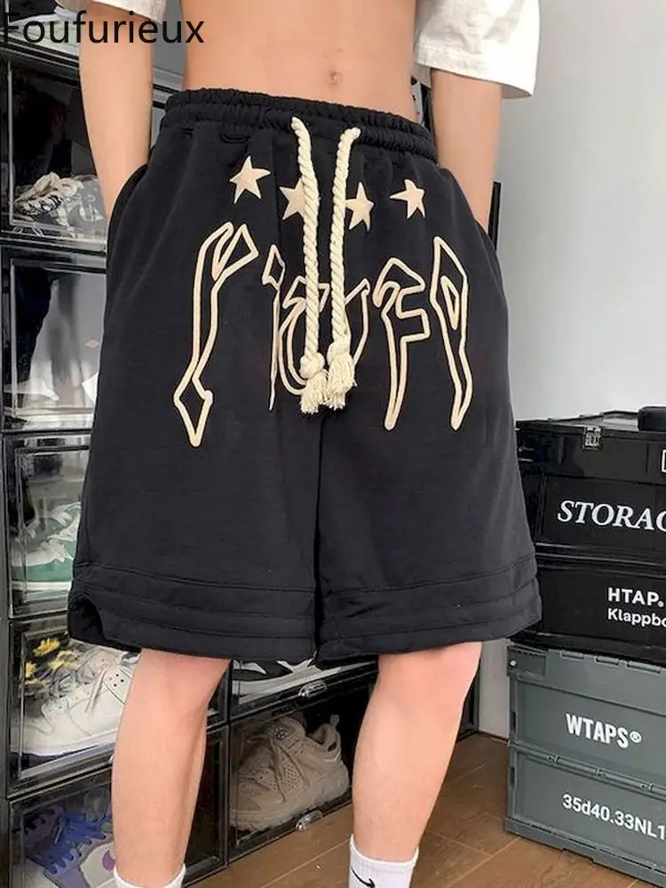 

Foufurieux Hip Hop Men Shorts Five Point Wide Leg Pant Women Casual Loose Summer Couple American High Street Harajuku Men Shorts