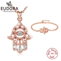 eudora 925 sterling silver rose gold evil eye hamsa hand bracelet necklace fine jewelry set for women silver jewelry gift