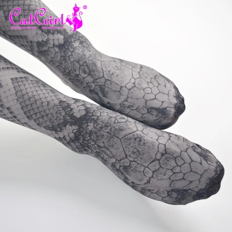 European and American Alternative Snake Pattern Pantyhose Original Japanese Snakeskin Bottom Socks Snake Head Stockings