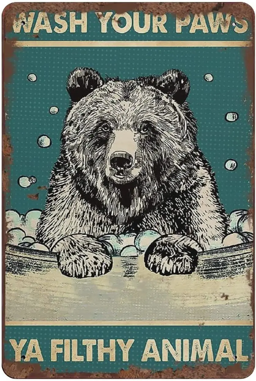 

Вымыть лапы медведь винтажный жестяной знак смешная цитата в ванную комнату металлический жестяной знак Настенный декор для офиса дома школы класса