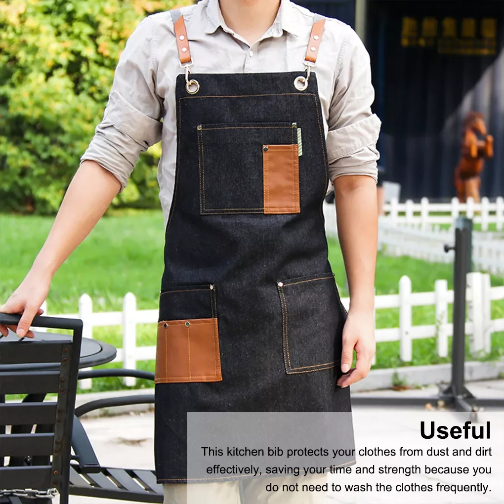 

Work Apron Canvas Bar Cooking Unisex Bib Pockets Woodworking Pockets Cross-Back Straps Adjustable For Woodworking Painting