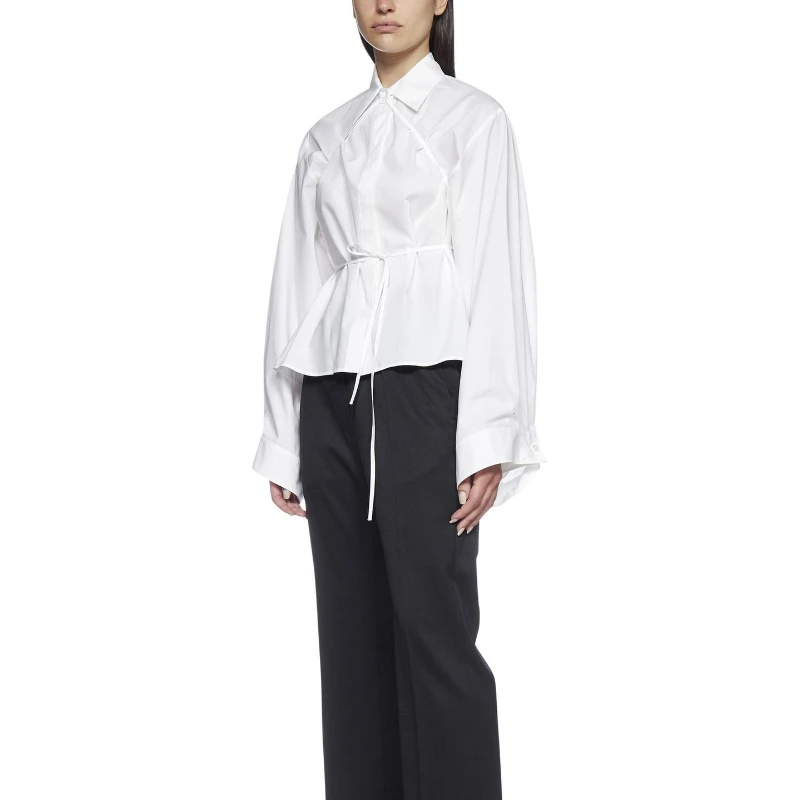 

Новинка Весна 2023, женская Свободная рубашка с отложным воротником, завязкой на талии и длинными рукавами