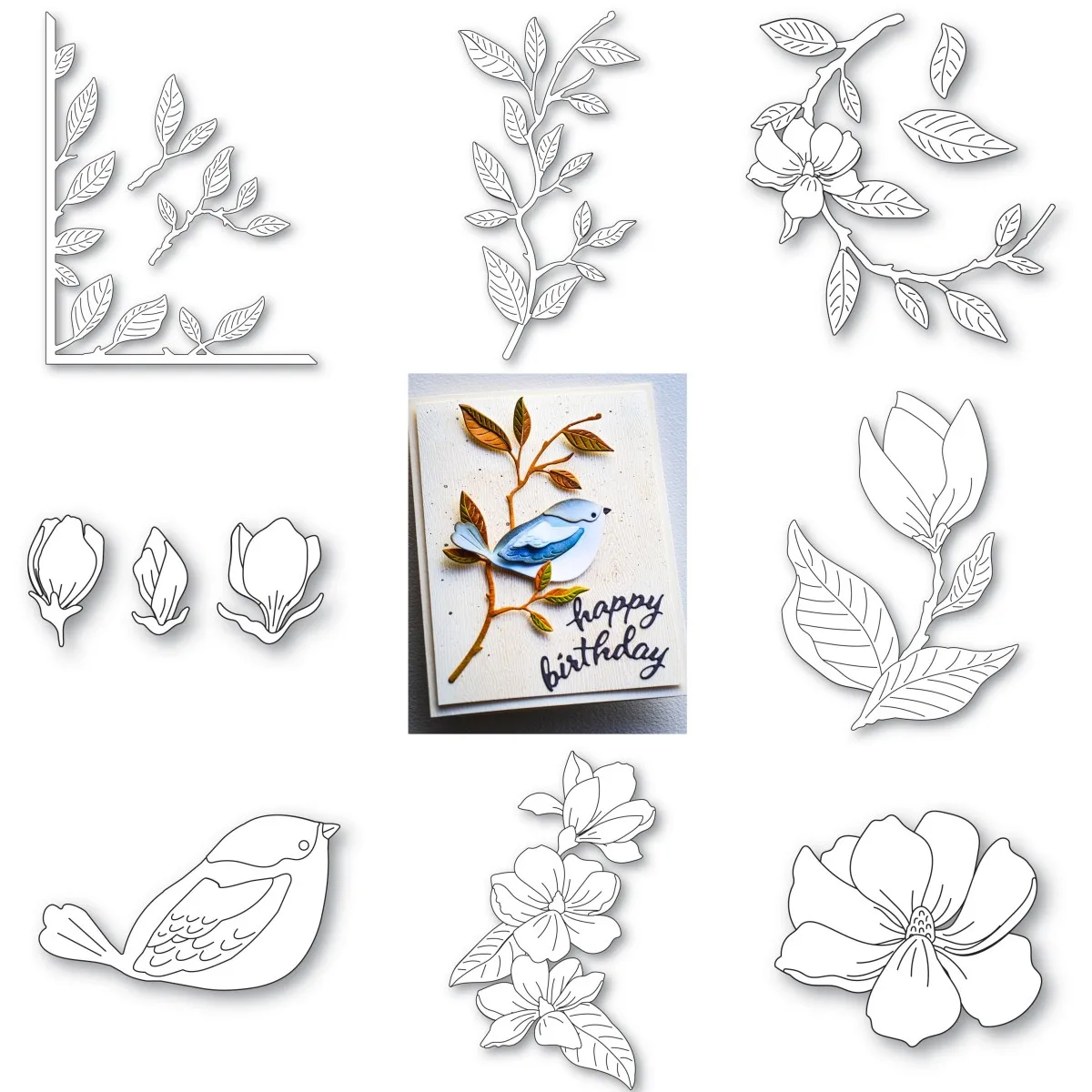 

2023 New Magnolia Flowers Leaves Bird Metal Cutting Dies For Decorating Scrapbook Diy Paper Card Album Mould Embossing Craft