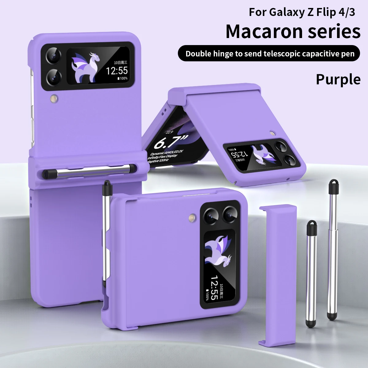

Solid Macaron Color Matte Slim 360 Full Protective Case for Samsung Galaxy Z Flip 4 3 Flip4 Stylus Holder Hard PC Hinge Back Co