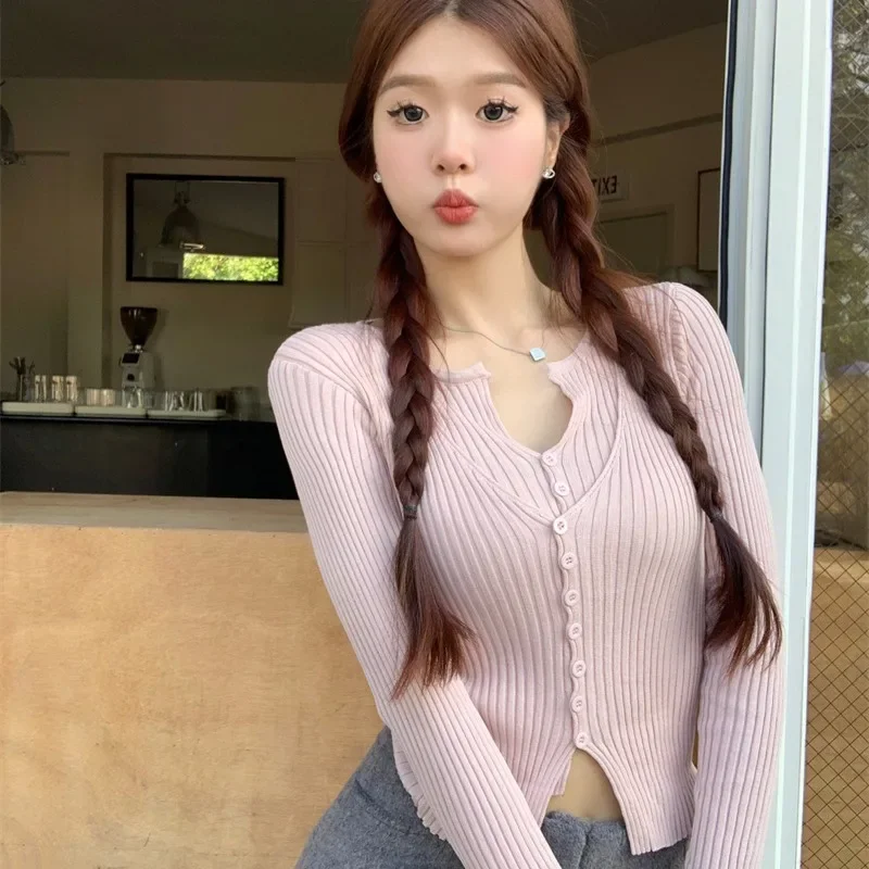 Вязаный кардиган с иллюзионным v-образным вырезом комплект из двух предметов