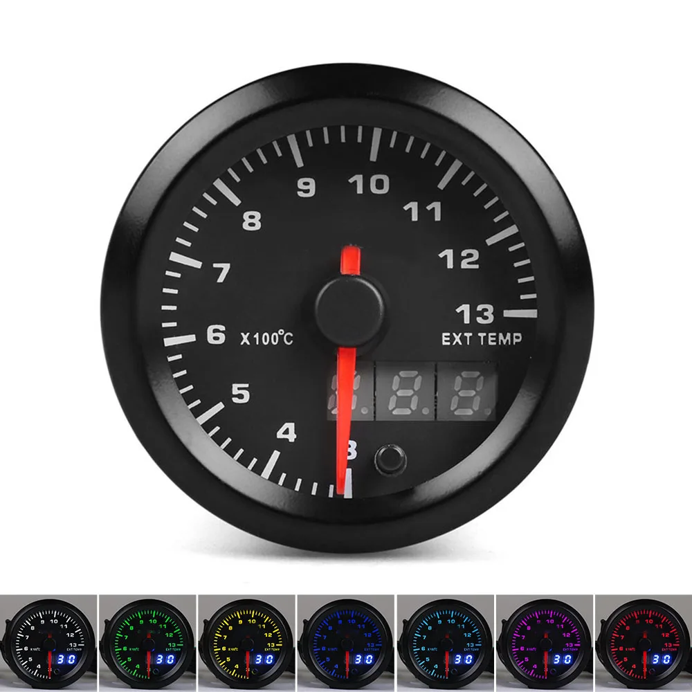 

52mm 12V 7 Color Universal Exhaust Temperature Gauge Pointer Digital Display LED LCD Dual Display Car Gauge Exhaust Temp Gauge
