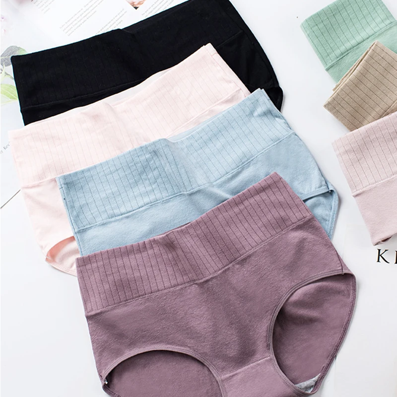 

4 PC Cotton Women's Underwear Panties High Waist Briefs Solid Color Breathable Underpants Seamless Soft Lingerie Girls Briefs
