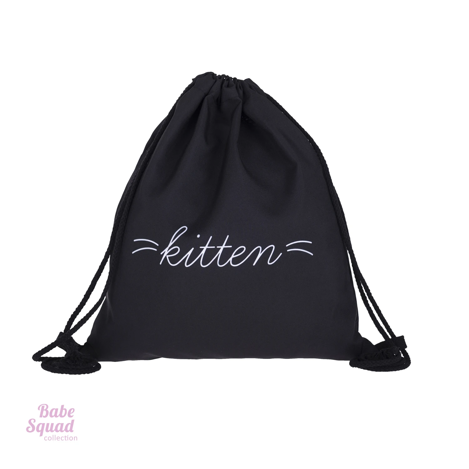 

Black Little Cat Beard Print Drawstring Bag Solid Color Earphone Organizer Cosmetic Purse Lipstick Women's Street Outdoor Foldin