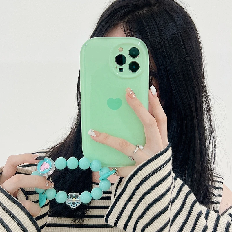 

Мягкий Силиконовый противоударный чехол ярких цветов в Корейском стиле с жемчужинами и сердечками для 13, 12, 11 Pro, Xs, Max, Xr, X, 7, 8 Plus