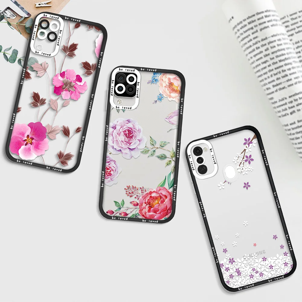 

Flowers Floral Phone Case for Samsung Galaxy S22 Plus Ultra A72 A52 A52S A53 5G A71 A11 A12 A21S A32 4G Transparent Capinha
