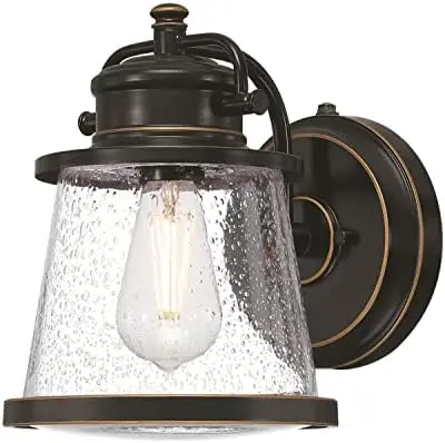 

Emma Jane One-Light Outdoor Lantern, Antique Brass Finish with Clear Seeded Glass Porch Light