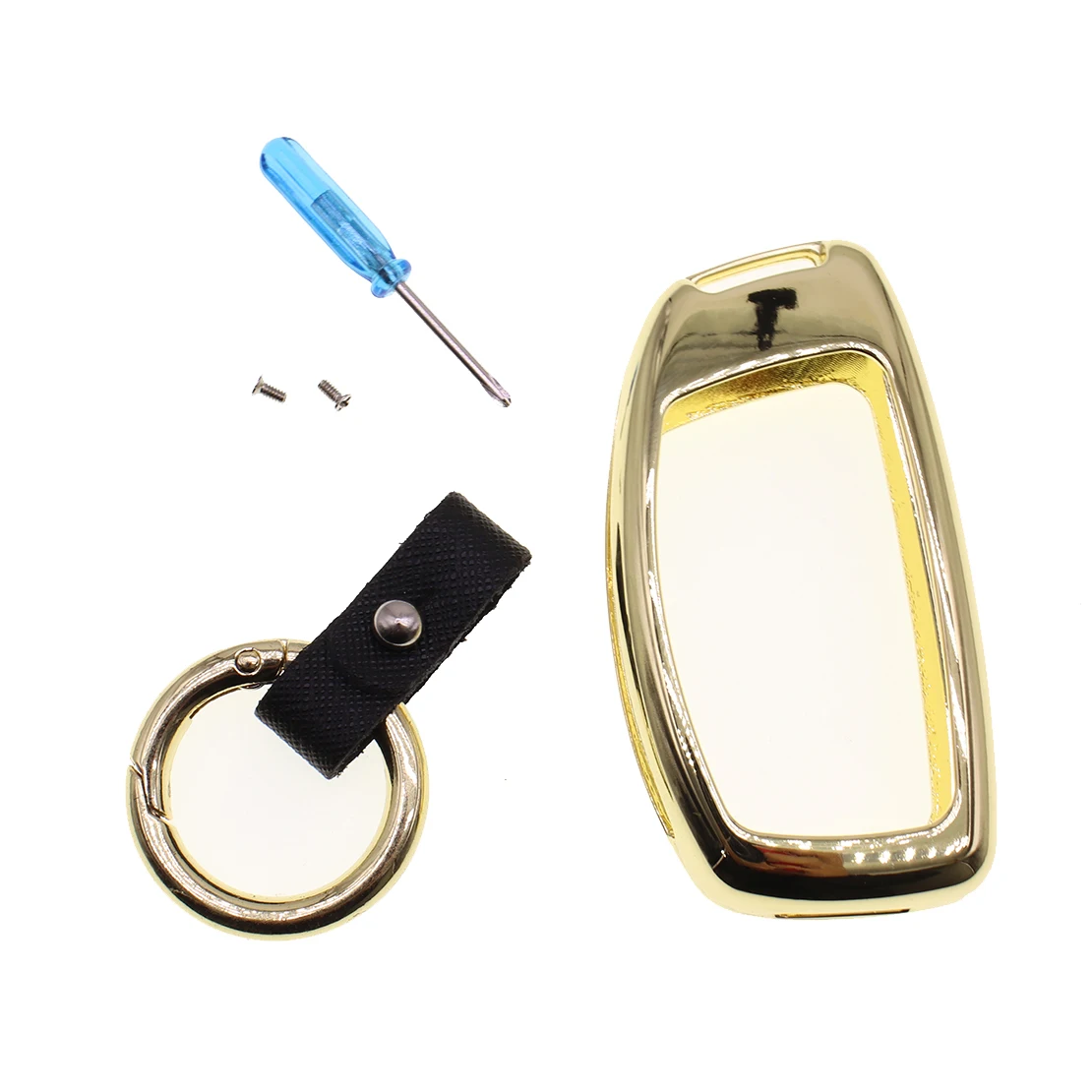 

Golden Metal Car Key Case Fob Cover Chain Ring Keychain For Hyundai Tucson
