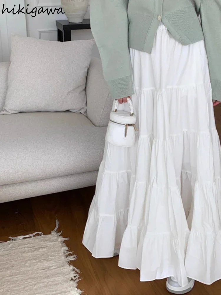 Винтажная длинная юбка для женщин 2024 модные женские юбки с завышенной талией