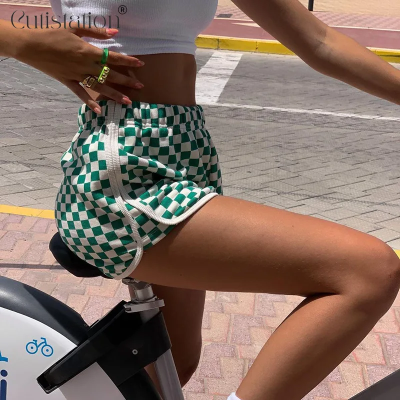 

Cutistation Plaid Print Biker Shorts Women 2022 Summer Outfits High Waist Casual Booty Short Y2K Streetwear Green 90s Clothes