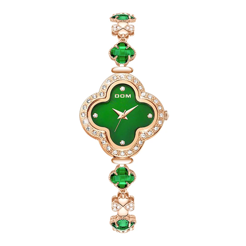 

DOM Retro Luxury Green dial Wrist Watch Four-leaf Clover simple trend waterproof women's watch G-1605G-3M