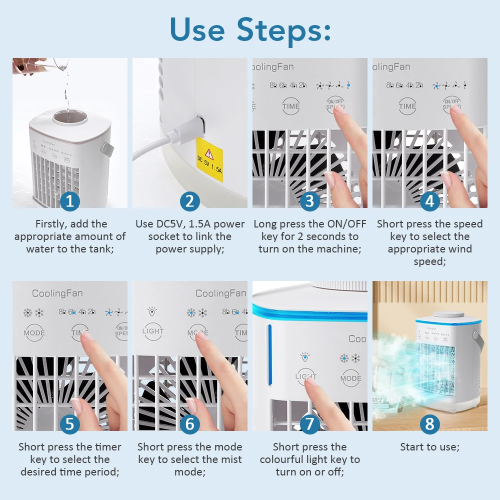 Mini ventilador con ángulos ajustables