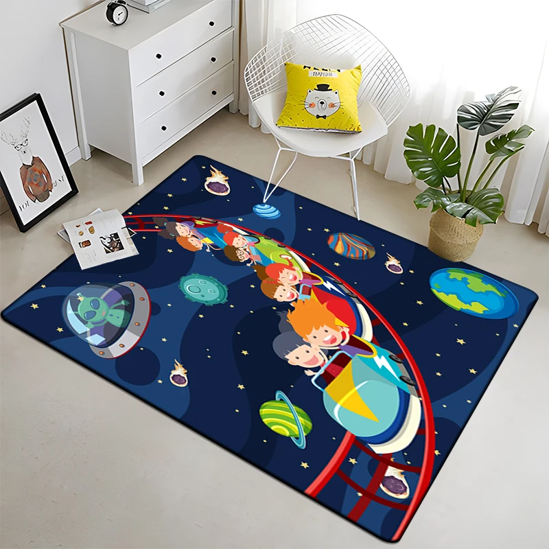 

Cartoon Astronaut Beautiful Painting Carpet for Living Room Large Area Rug Black Soft Carpet Home Decoration Mats Boho Rugs