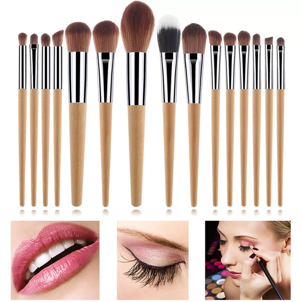 

NEW 15pcs Makeup Brushes Wooden Cosmetic Brushes for Foundation Powder Blush Concealers Eye Shadows Kit pinceaux de maquillage