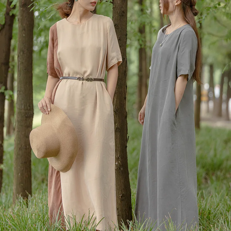 

Женское платье-миди с коротким рукавом, свободного покроя