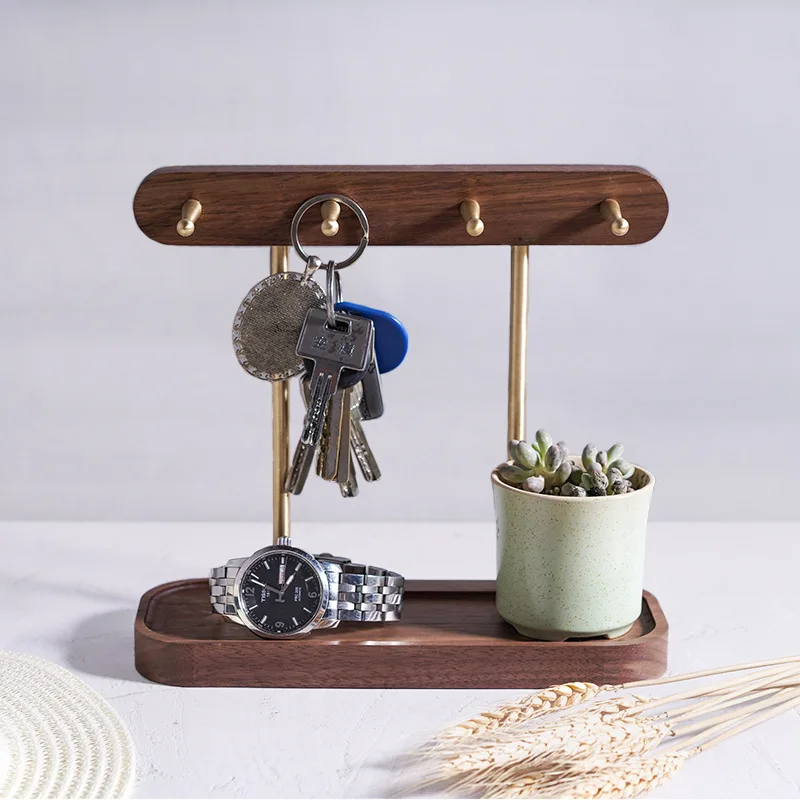 Деревянная полка из черного ореха креативное украшение латунный крючок