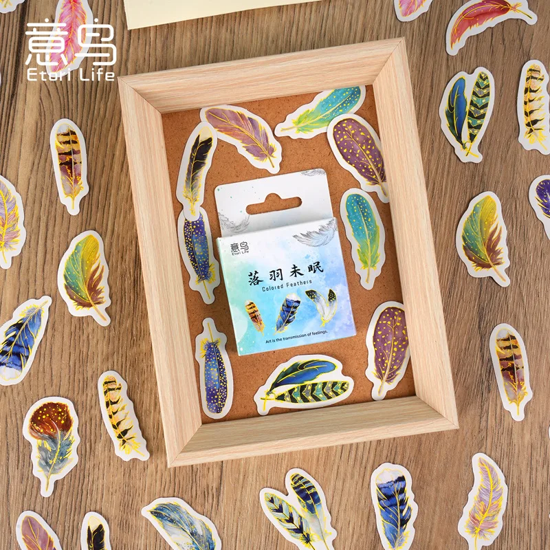 

Etori Life 46pcs/box Feather Sticker DIY Decorative Stationery Album Diary Cup Notebook Mobile Phone Toy Scrapbook