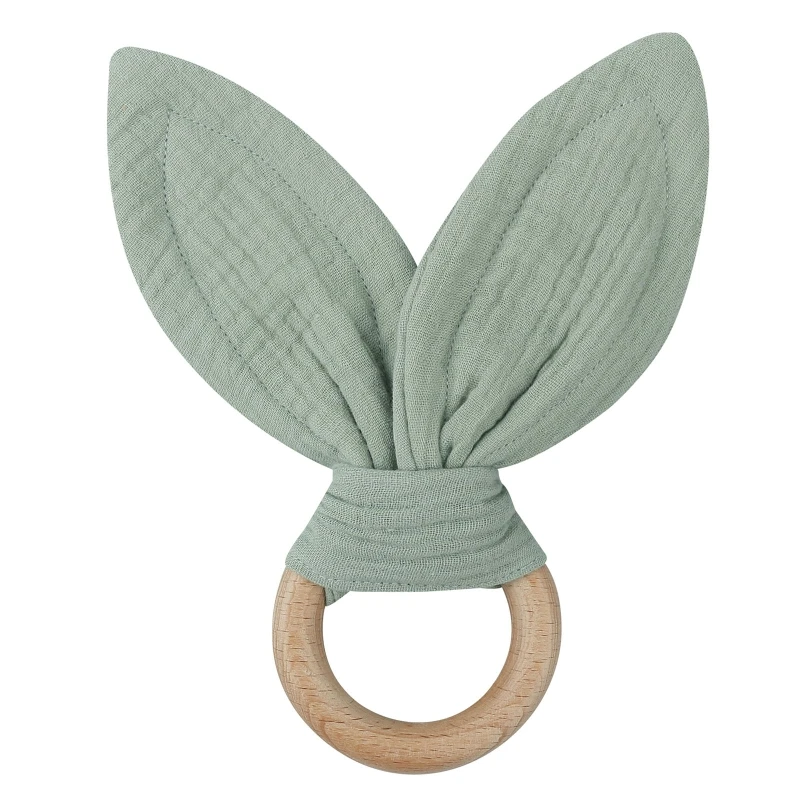 

Safety Baby Wooden Hand Grasp Toy Soft Cotton Cute Rabbit Ears Teether Bracelet Comforting Toy Teething Ring Sensory Rattle Toy