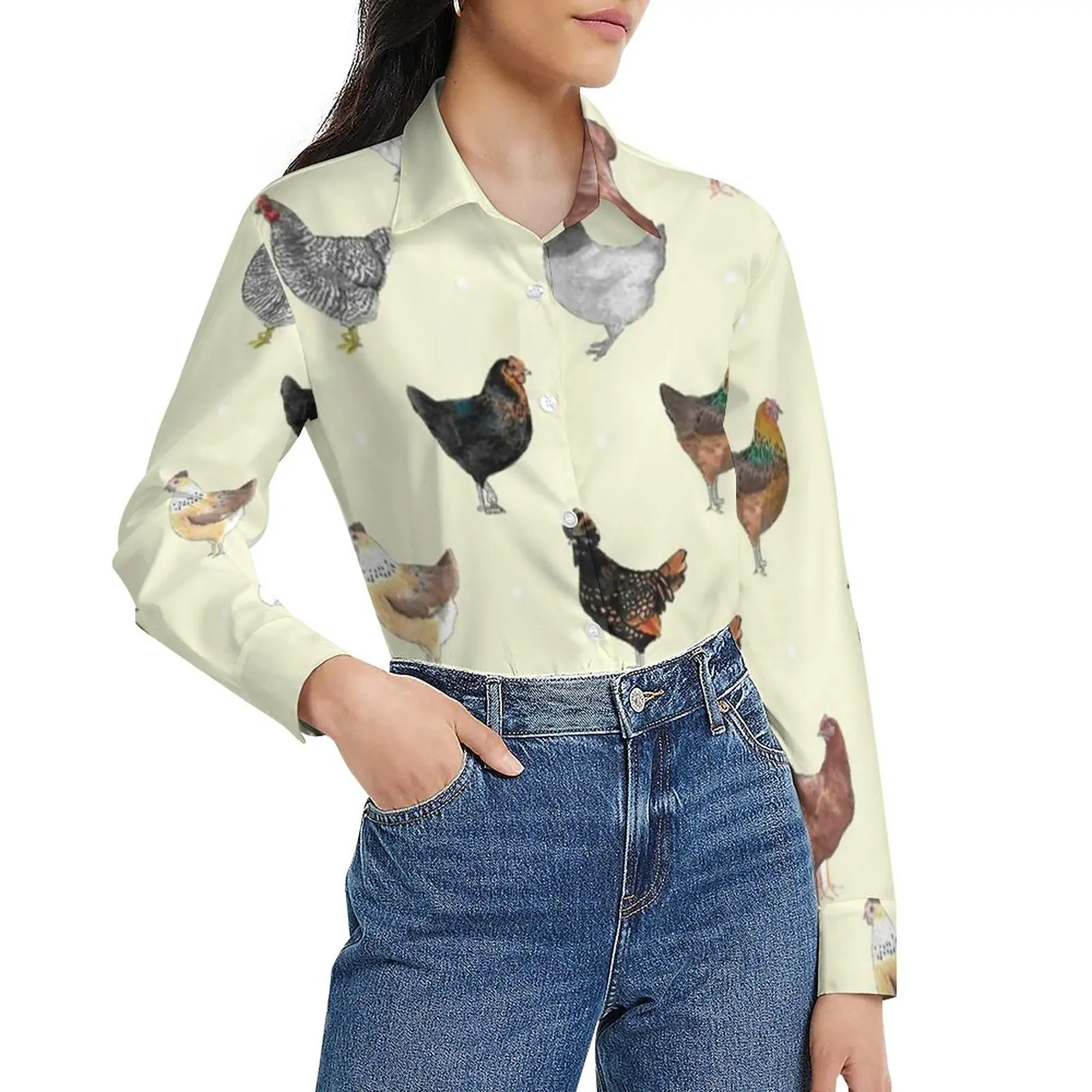 

Various Chicken Blouse Cute Animal Print Office Custom Blouses Women Long-Sleeve Casual Shirt Spring Oversized Clothing