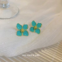 elegant and exquisite green flower stud earrings for woman 2022 new classic jewelry luxury party girls unusual earrings