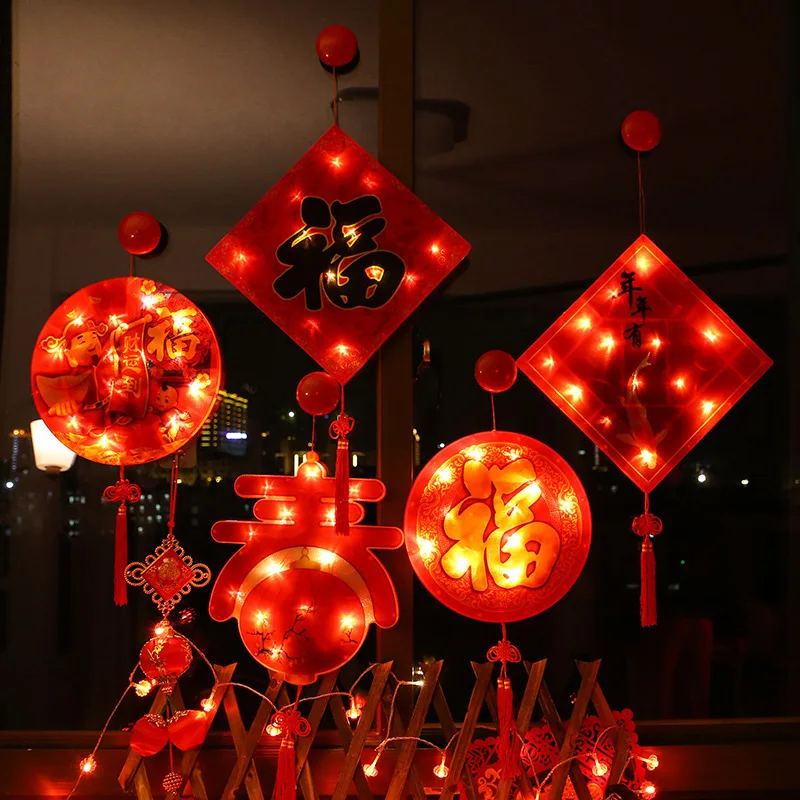 

Chinese New Year 2023 Decoration Spring Festival LED Hanging Lights with Suction Cup Chinese New Year Window Door Wall Decor