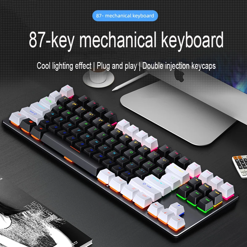 mechanical Gaming keyboard punk 87 Keys green Switch Wired Keyboard RGB Backlit Computer Peripherals for Desktop |