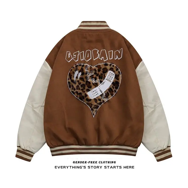 

Куртка мужская и женская хлопковая с леопардовым принтом, свободная утепленная бейсбольная форма, с прострочкой, для отдыха, Осень-зима